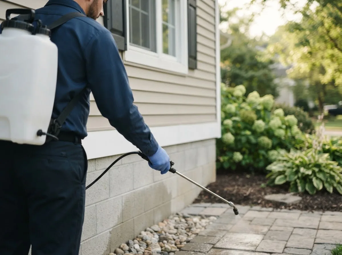 Pest control technician inspecting a home in Christiansburg, VA